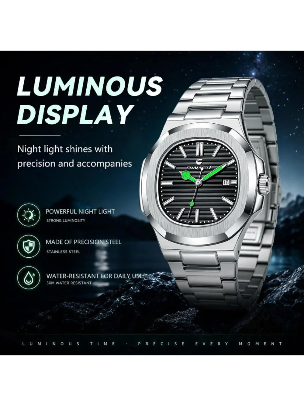 Men's Silver Black Alloy Material Waterproof Quartz Sports Sports Wrist Watches